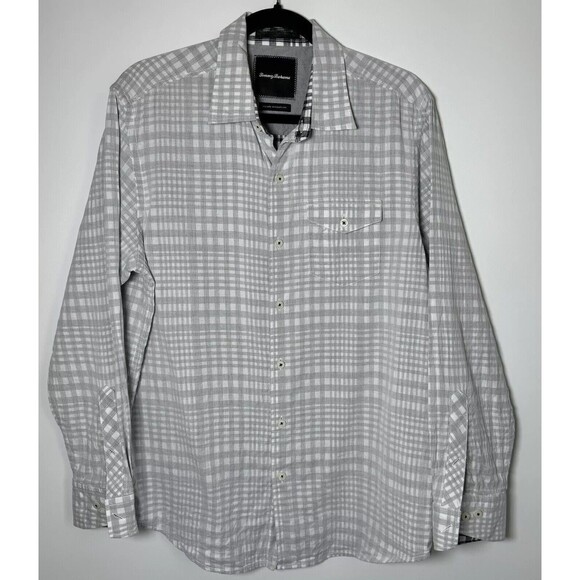 Tommy Bahama Other - Tommy Bahama Shirt Mens Medium Gray Island Modern Fit Reverse Print Plaid Aloha